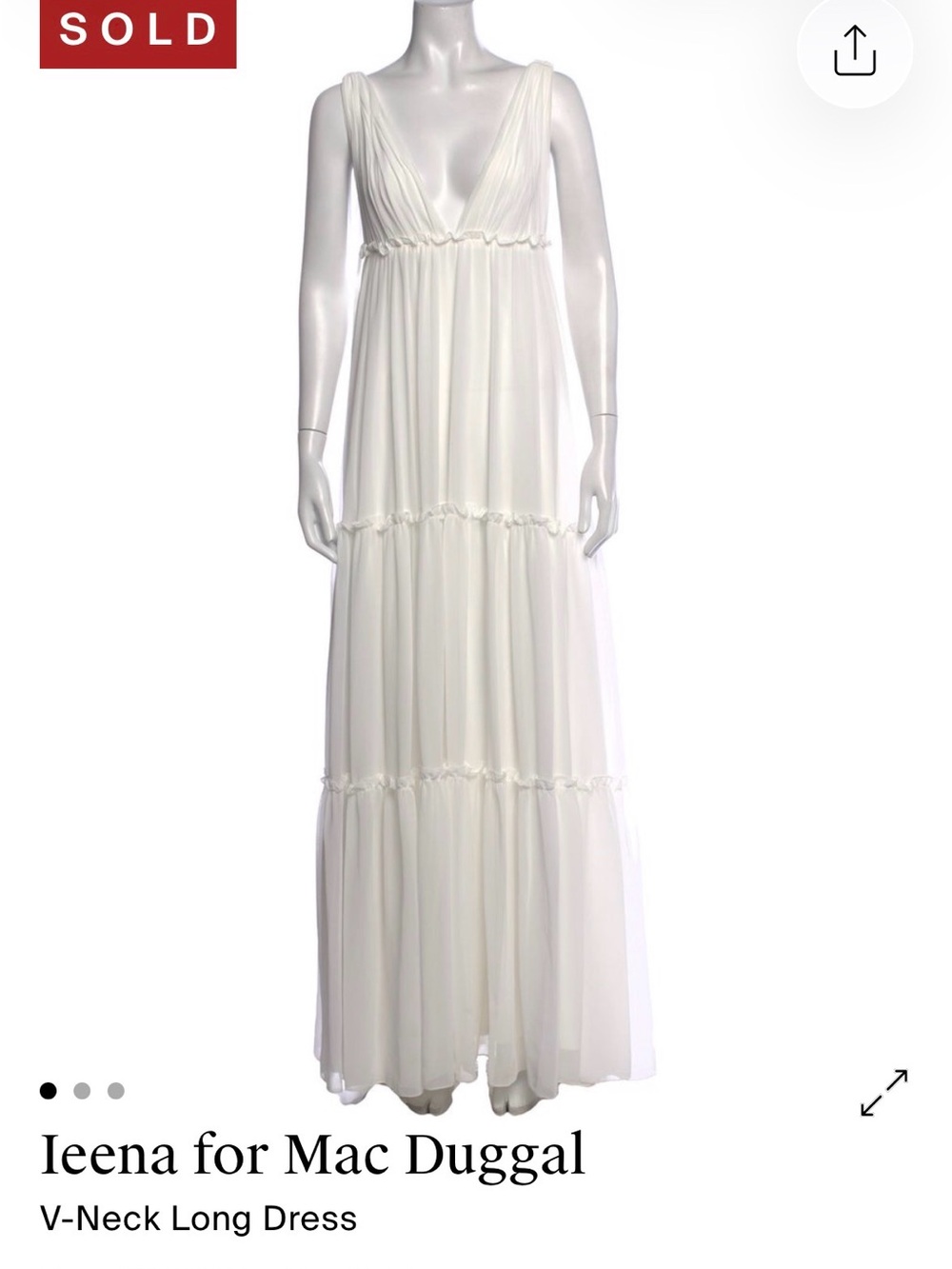 Ieena for Mac Duggal White V-Neck Tiered Maxi Dress